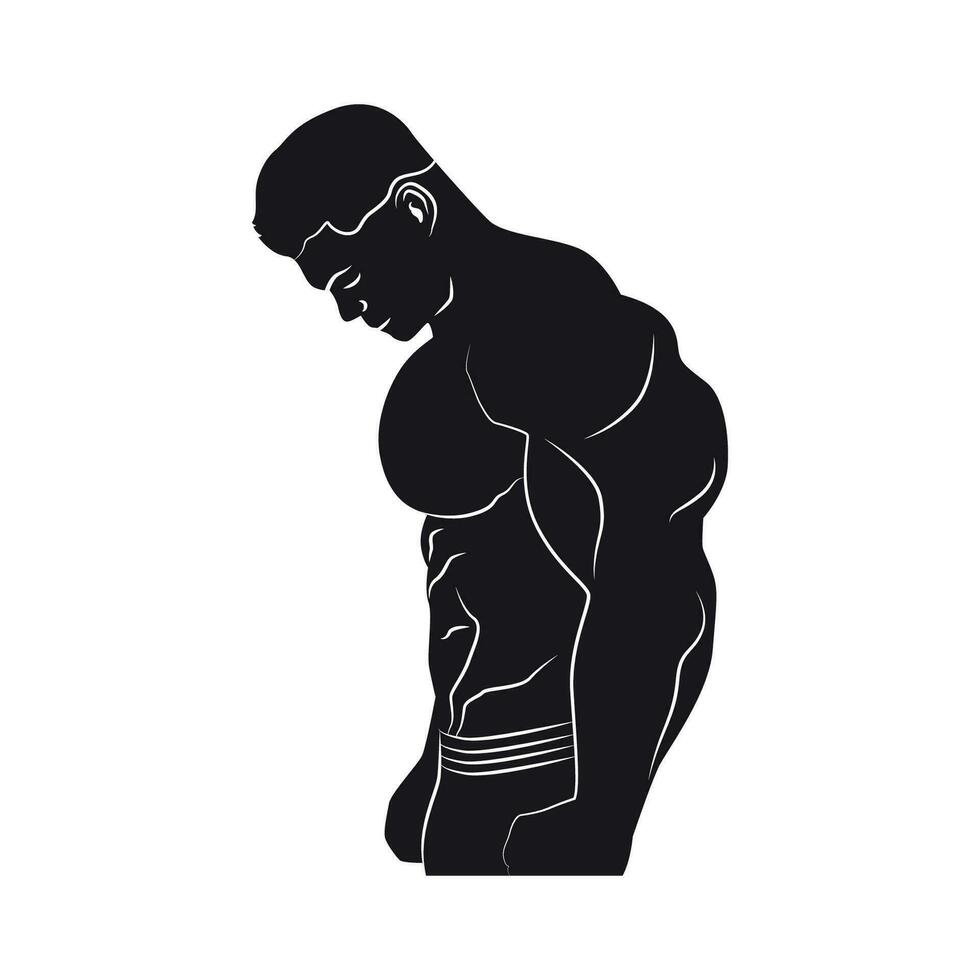 Big Muscular Human Body Silhouette, Massive Muscle Flex vector