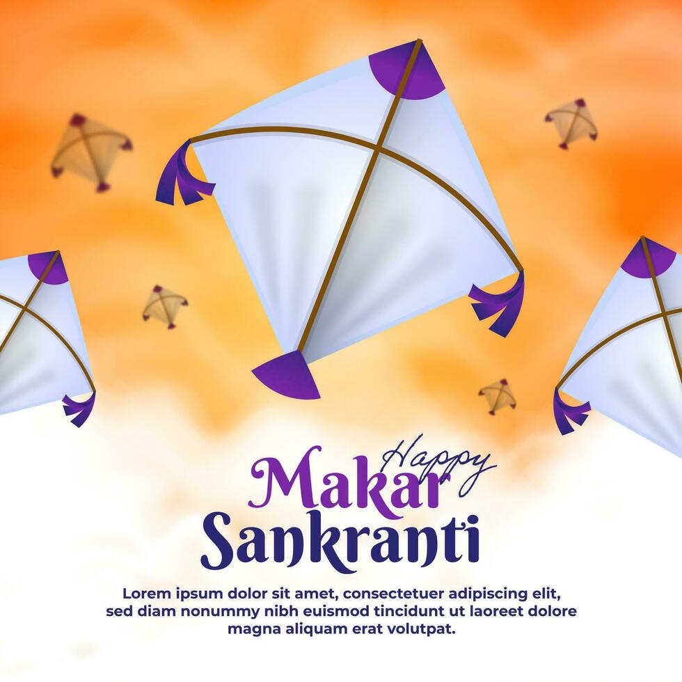 contento makar sankranti con cometa decoración vector