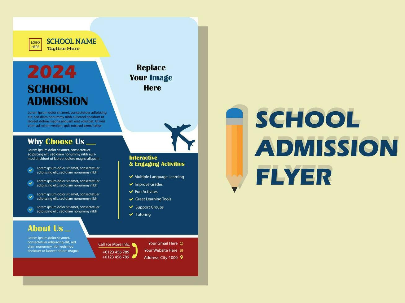 School Admission Flyer, Admission Template vector