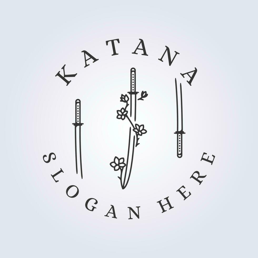katana samurai espada con flor logo vector ilustración diseño
