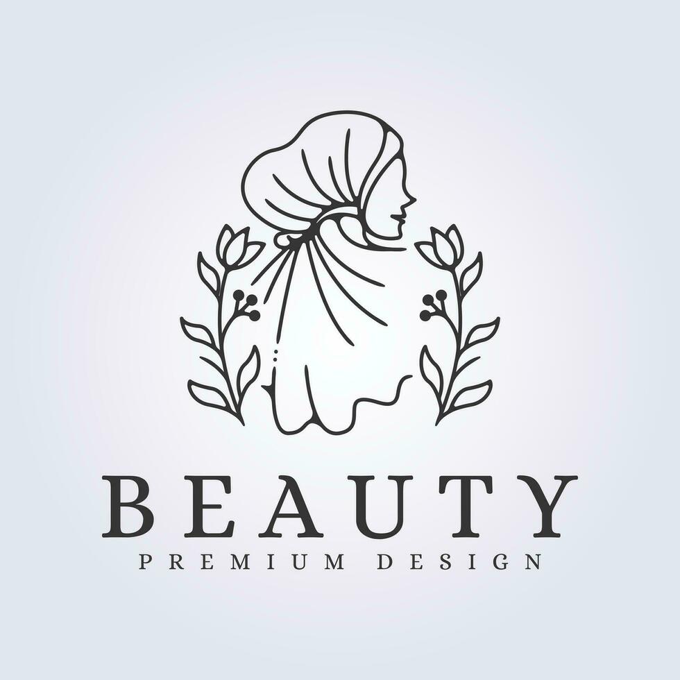 waving beauty hijab line logo vector illustration design template icon background