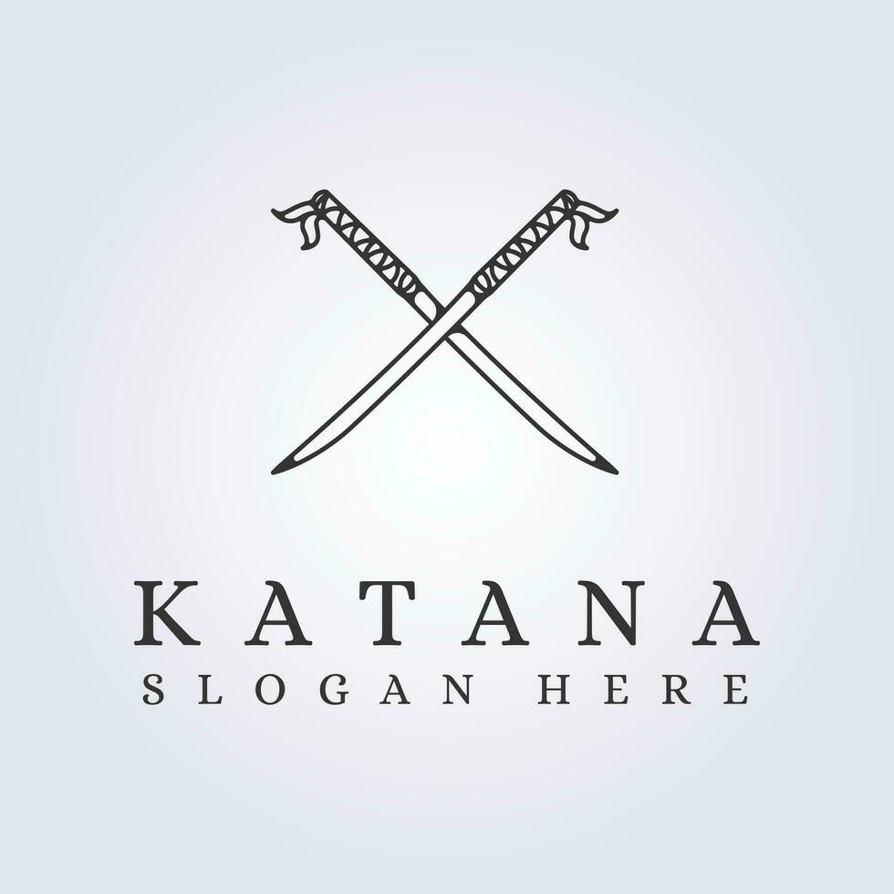 cross katana sword samurai logo line vector illustration symbol template icon design