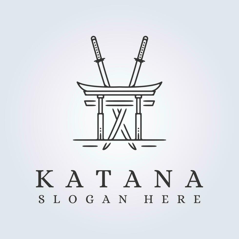 resumen torii portón con katana espada logo símbolo firmar vector icono modelo diseño línea Arte