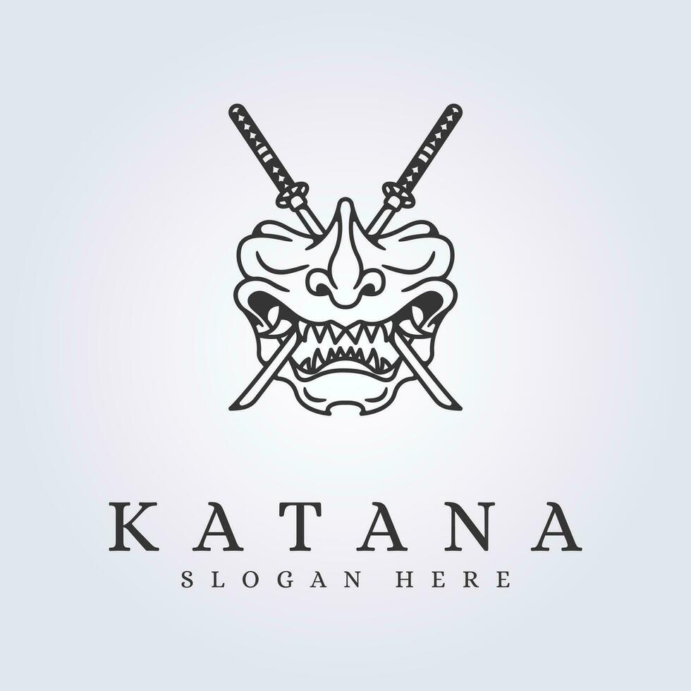 katana sword and samurai mask logo vector illustration design symbol icon template