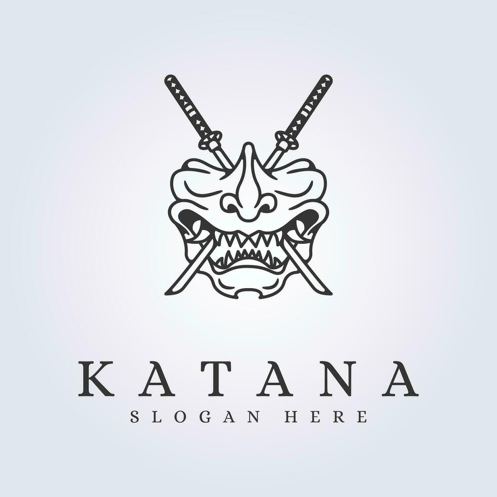 katana espada y samurai máscara logo vector ilustración diseño símbolo icono modelo