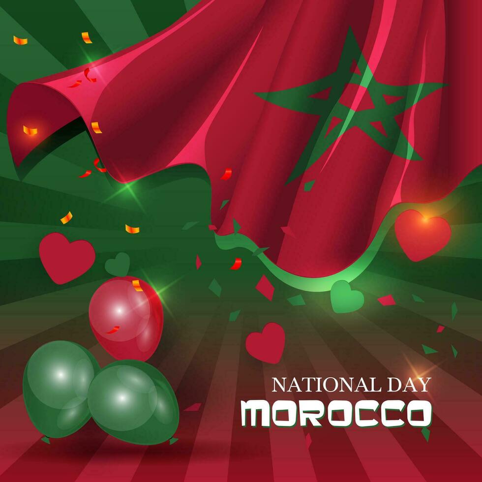 Morocco National Day greeting banner with waving national flag background vector