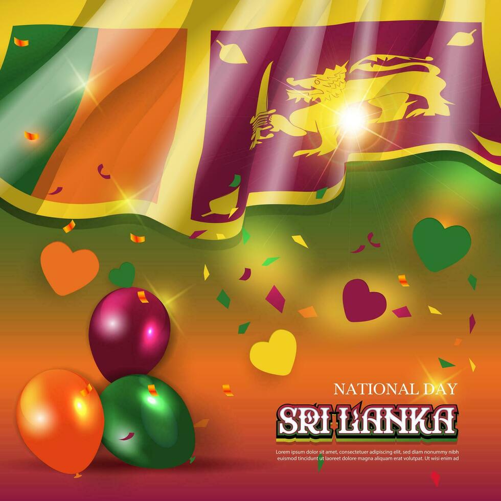 Sri lanka National Day greeting banner with waving national flag background vector