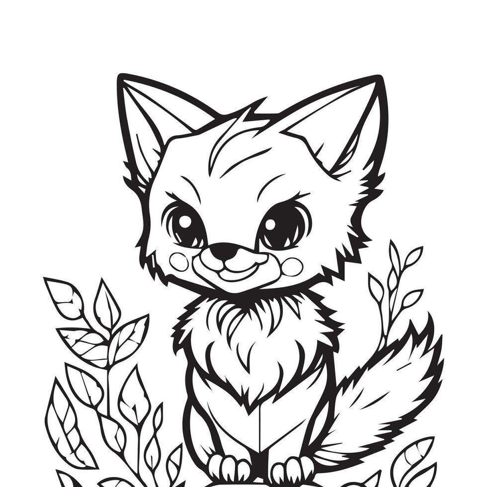 Cute Baby Fox Line Art Design vector