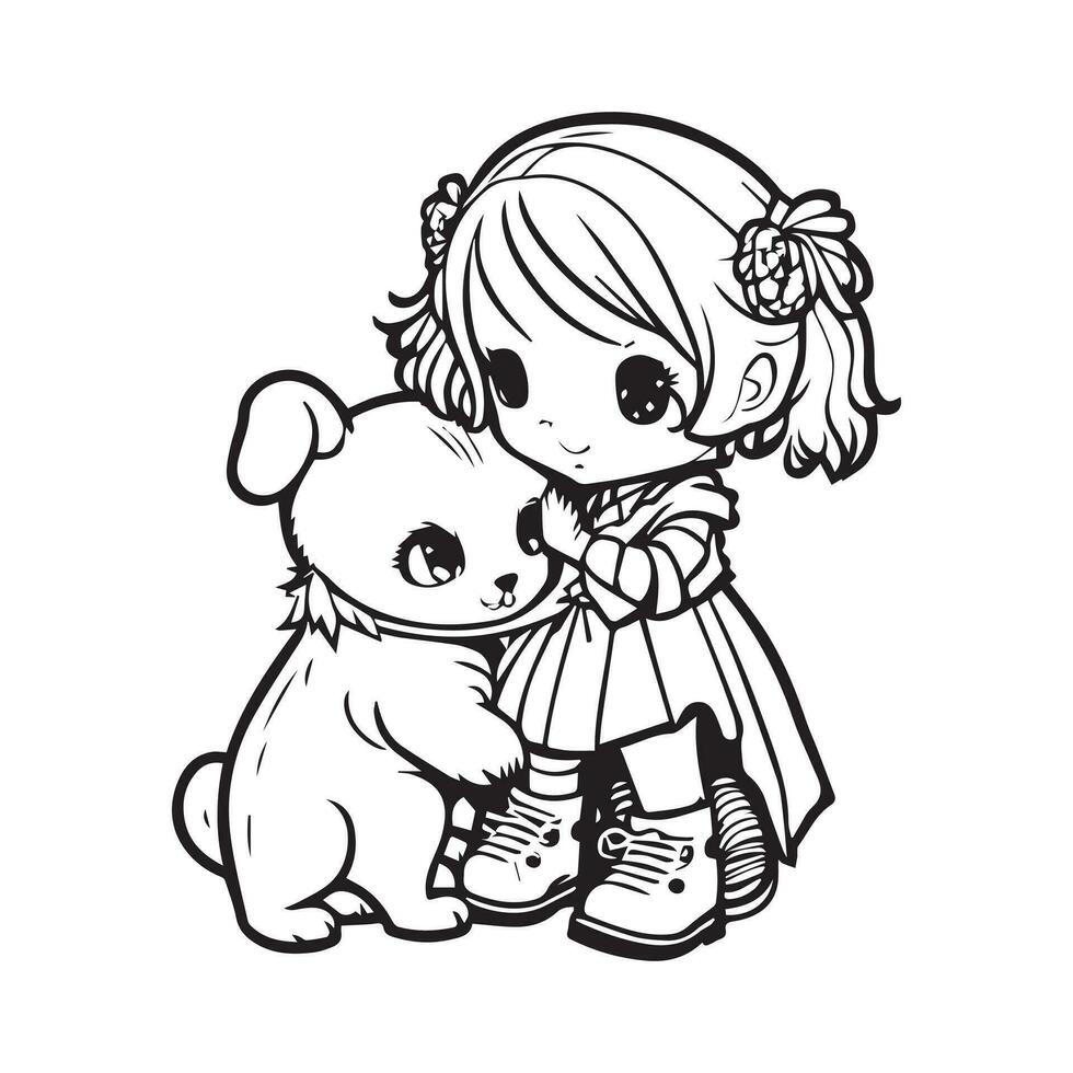 Cute Baby With Doll Line Art vector