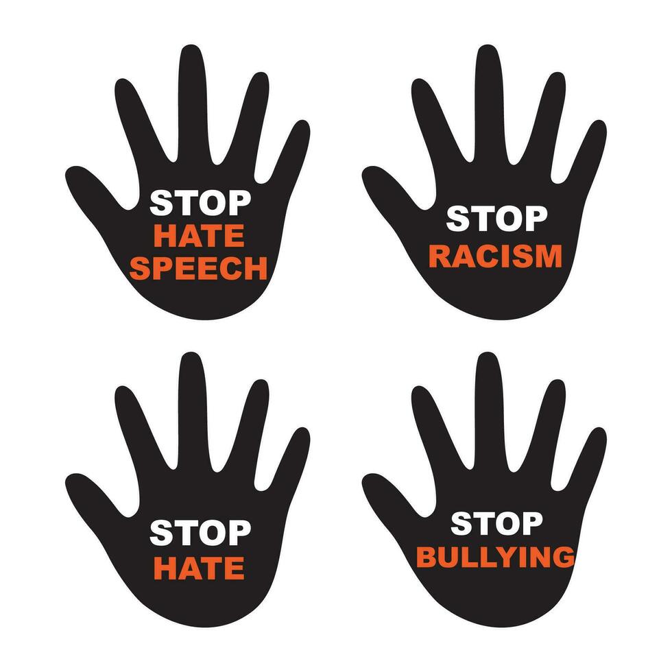 No hate speech, no racism, no bullying with hand palm sign isolated vector illustration.