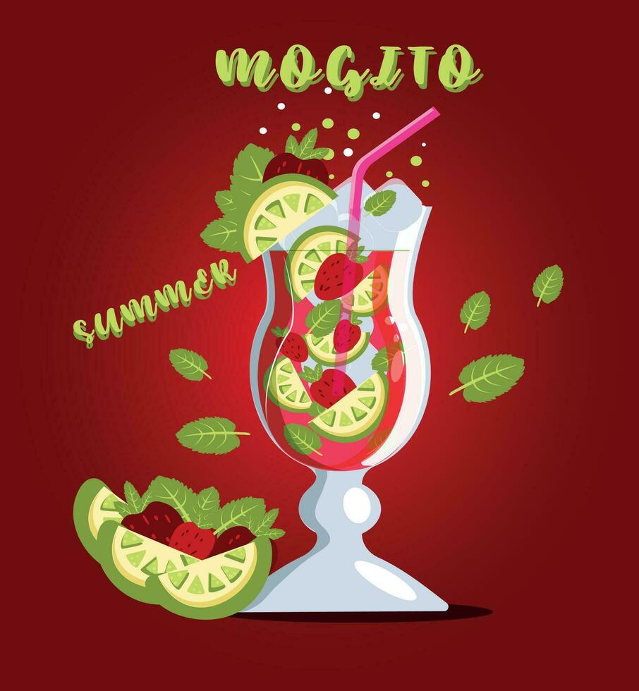 SUMMER, MOJITO, DRINK, COCKTAIL, SEA, RESTAURANT, STRAWBERRY vector