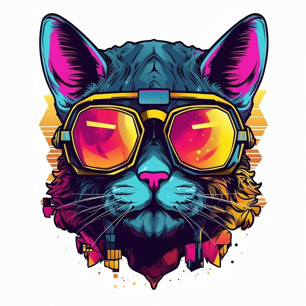 Cat with sunglasses. Illustration for t-shirt print, photo