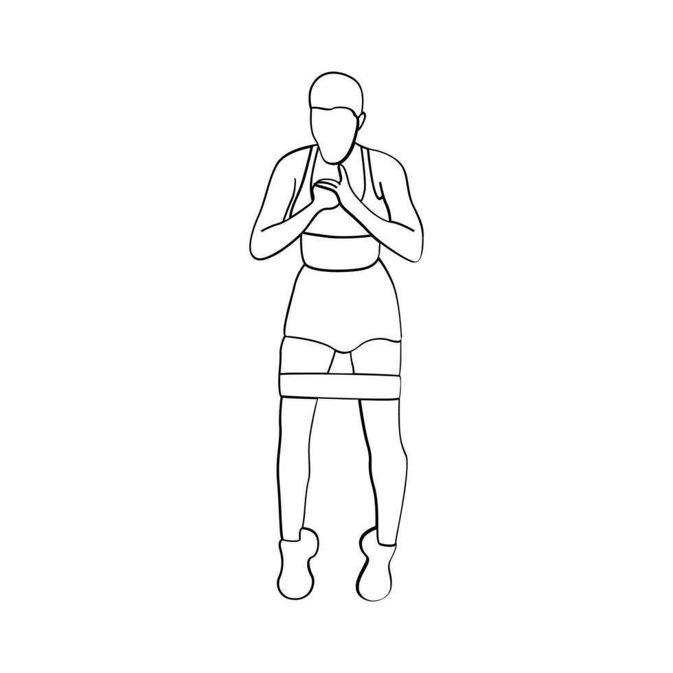 Woman sport activities yoga line art style vector