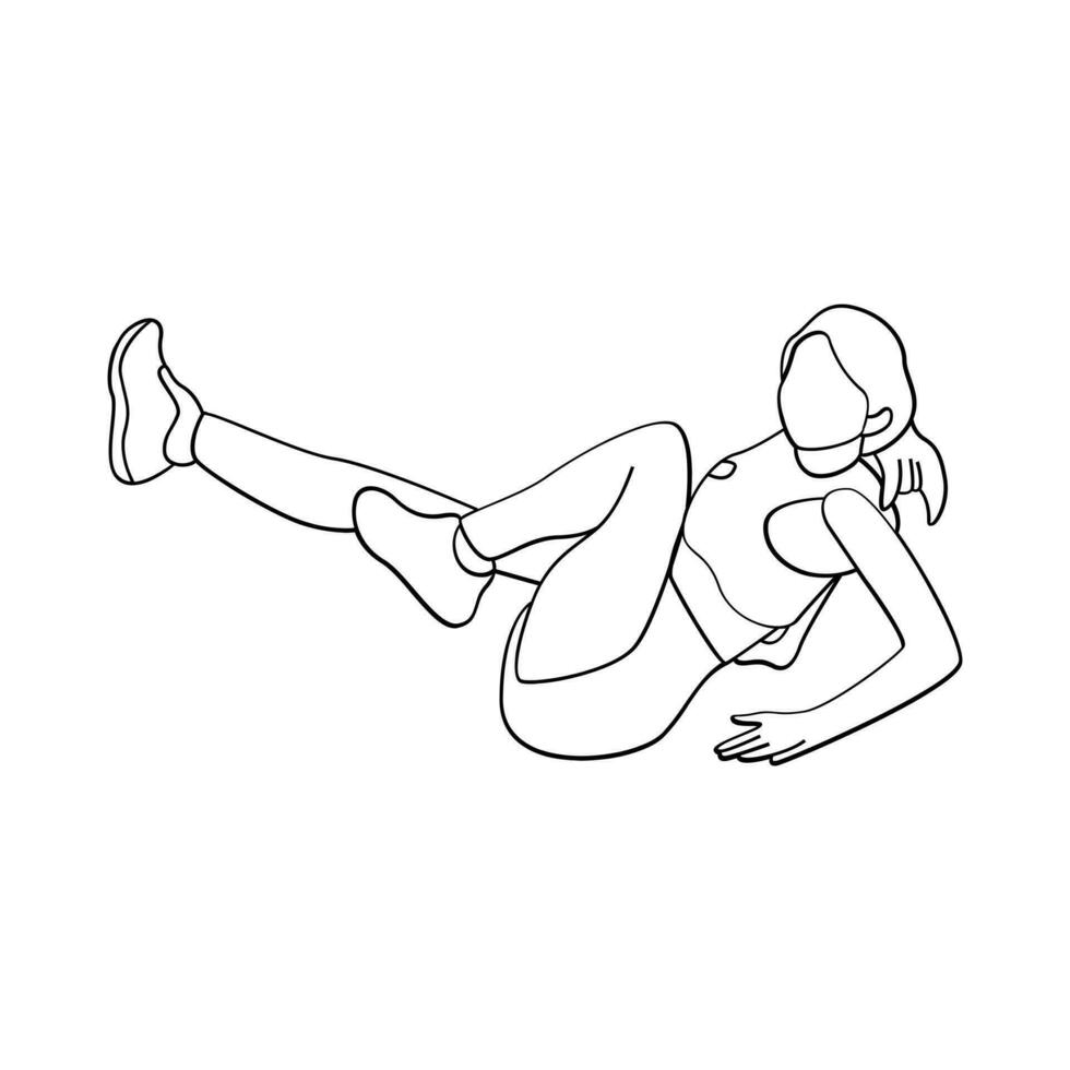 Woman sport activities yoga line art style vector
