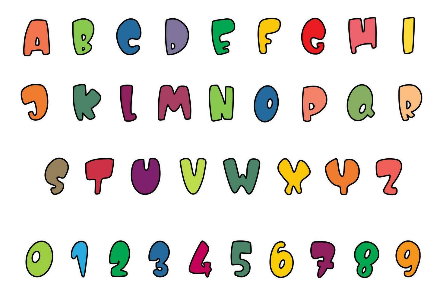 alfabeto letras y números linda fuente vector y ilustración