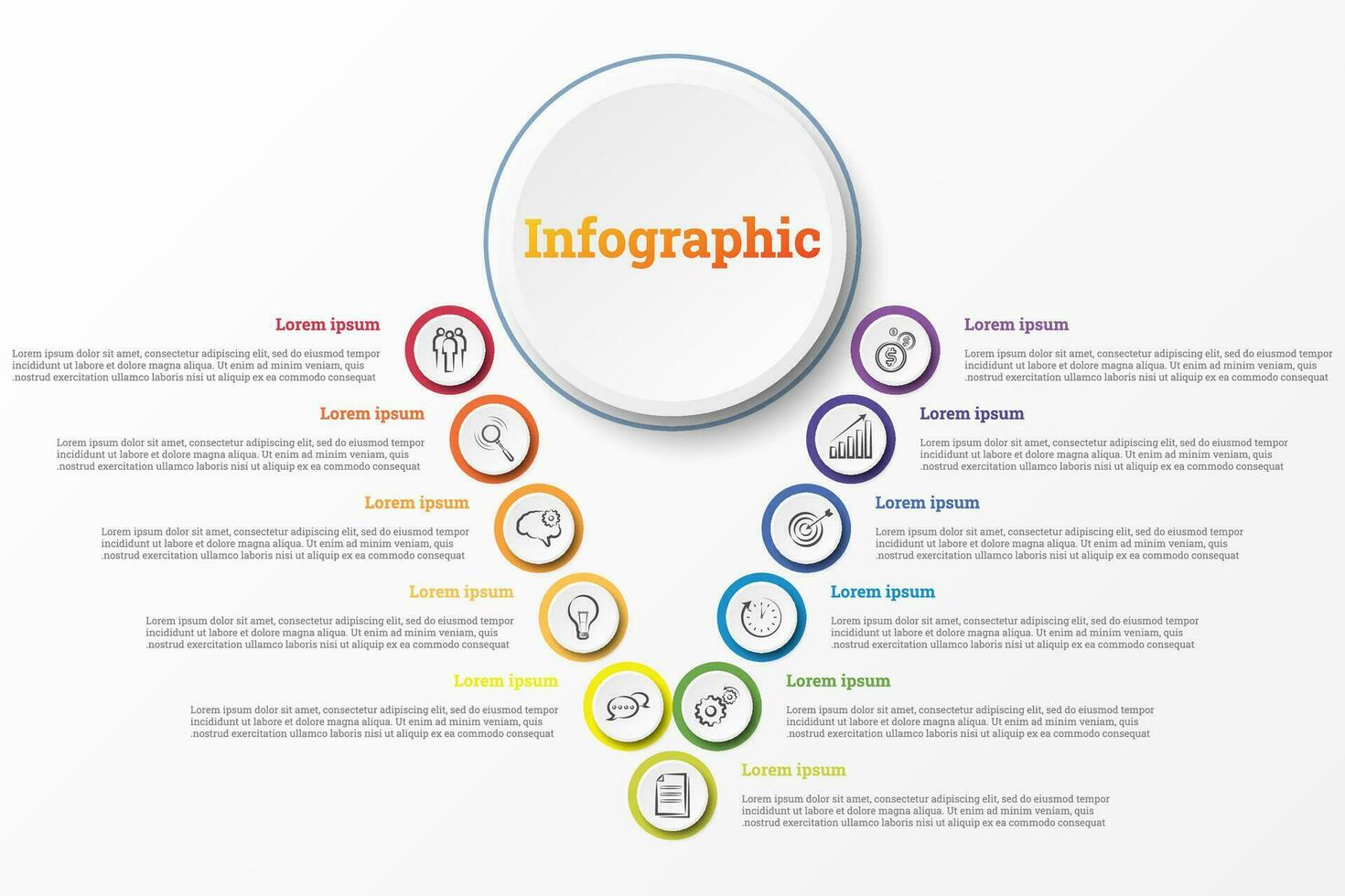 Infographic that provides a detailed report of the business, divided into 11 topics. vector
