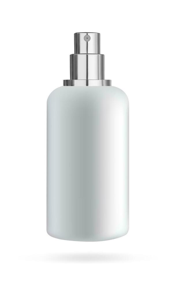 botella cosmética con spray dispensador para líquidos y cosméticos. diseño de envases para líquidos. ilustración vectorial 3d. vector