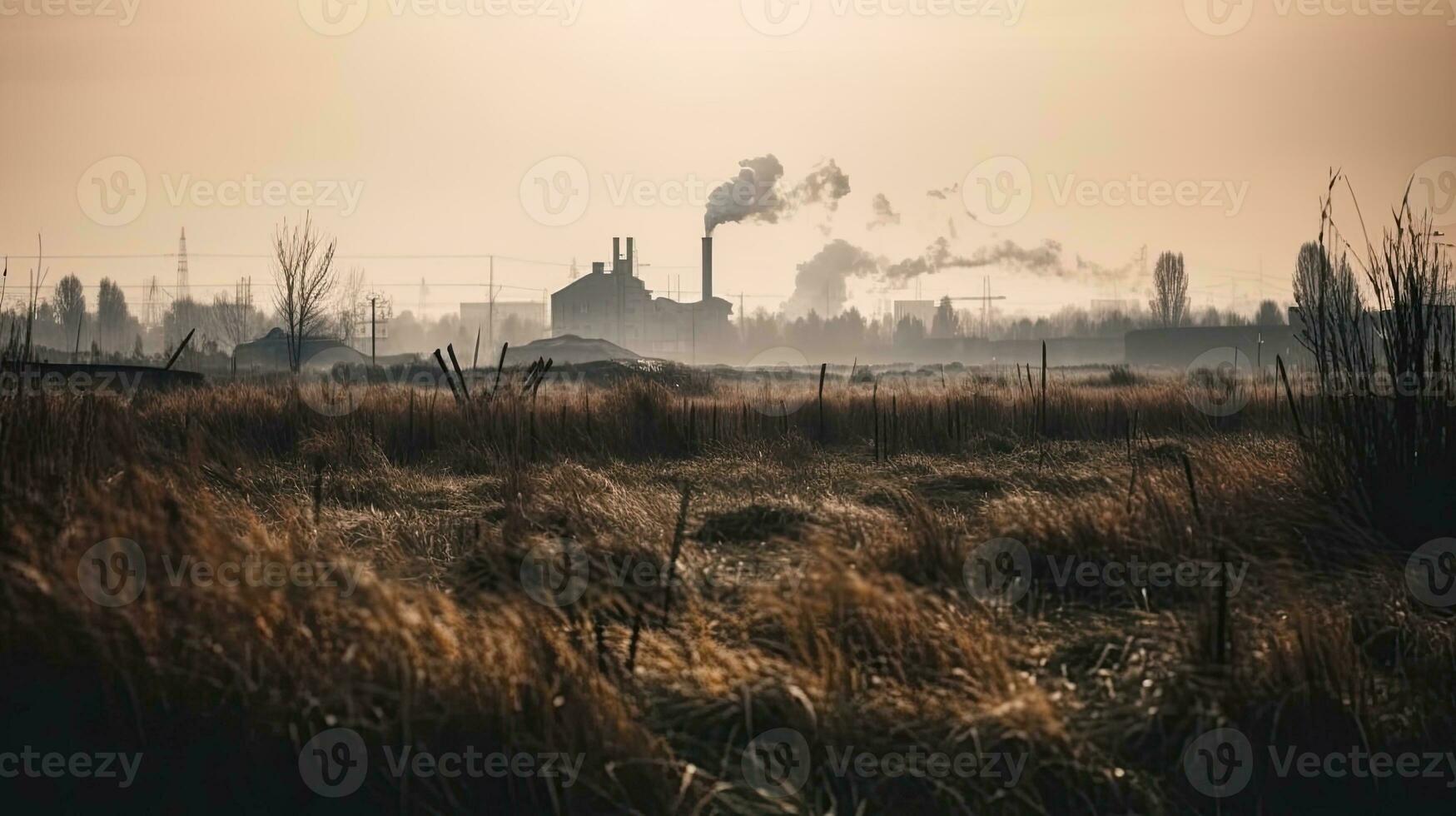polluting factory background with lots of black smoke chimneys, production emissions, nature pollution theme photo