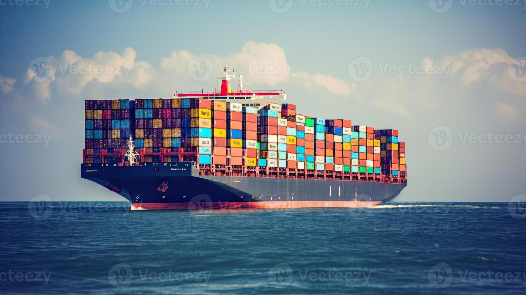 Container ship on the background of the port, carrying colorful containers. photo