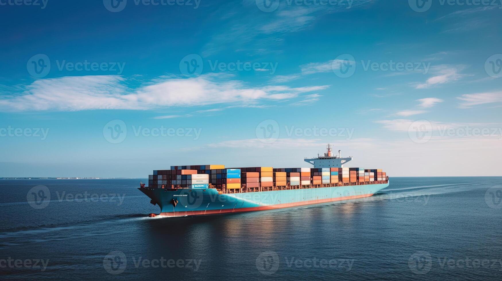 Container ship on the background of the port, carrying colorful containers. photo