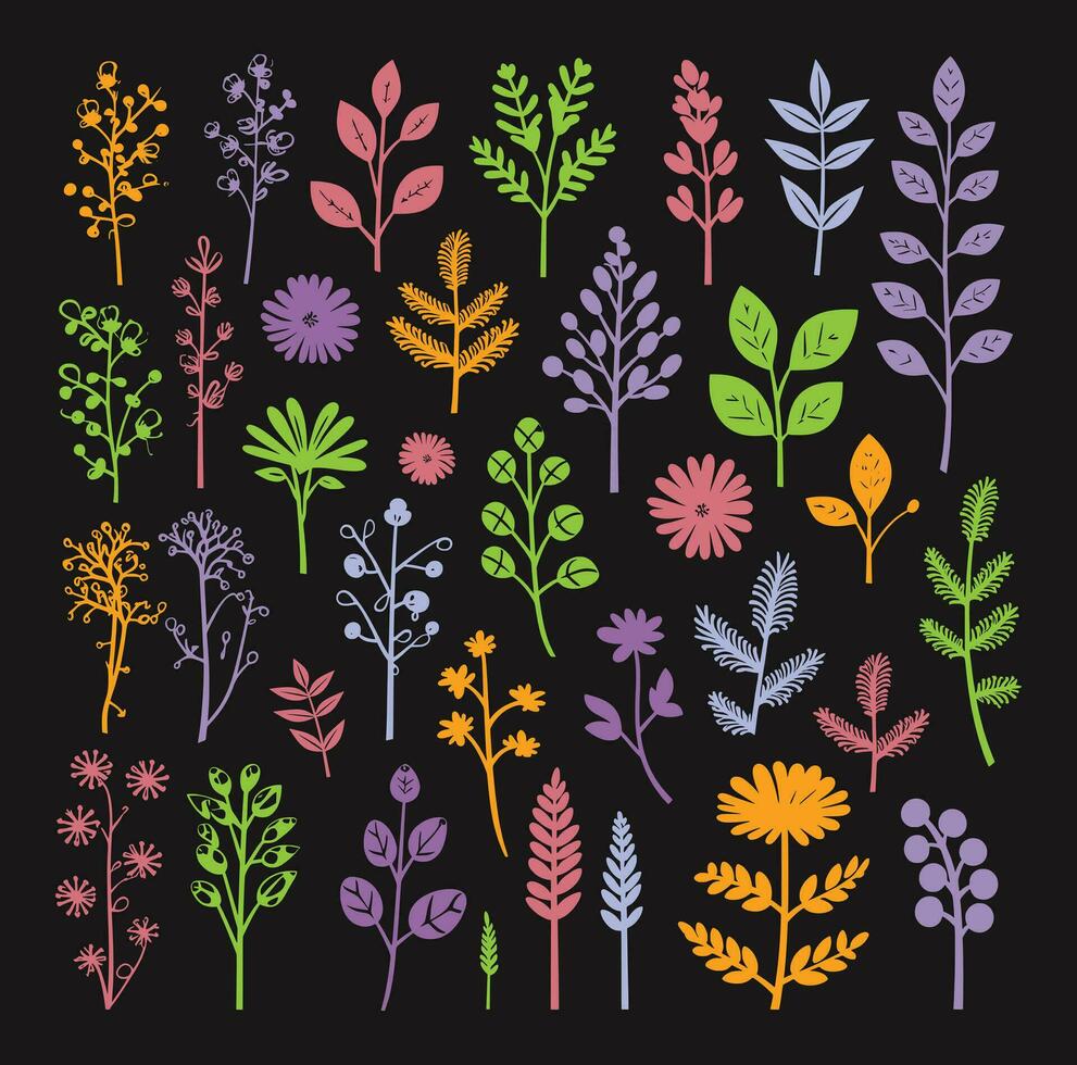 beautiful flowers leaves and twigs vector