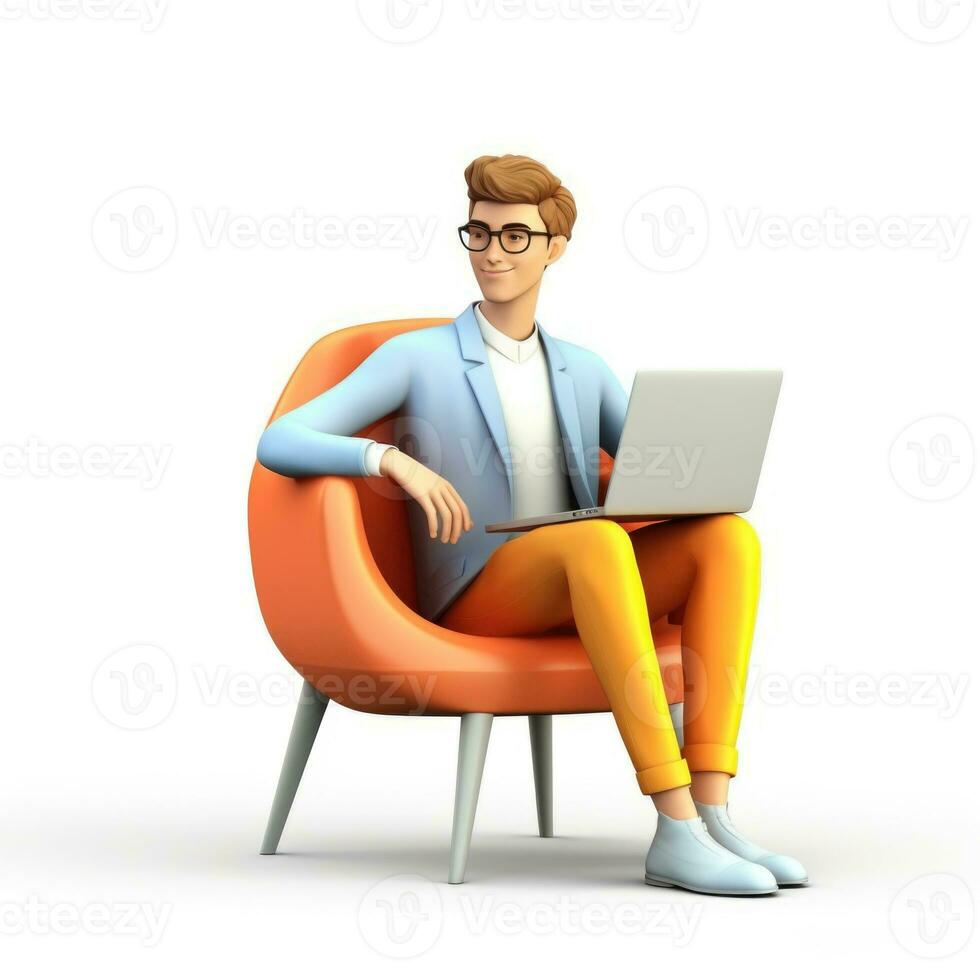 3D illustration of businessman with laptop, businessman working in office Cartoon character. 3d rendering. 3d illustration. ai generation photo