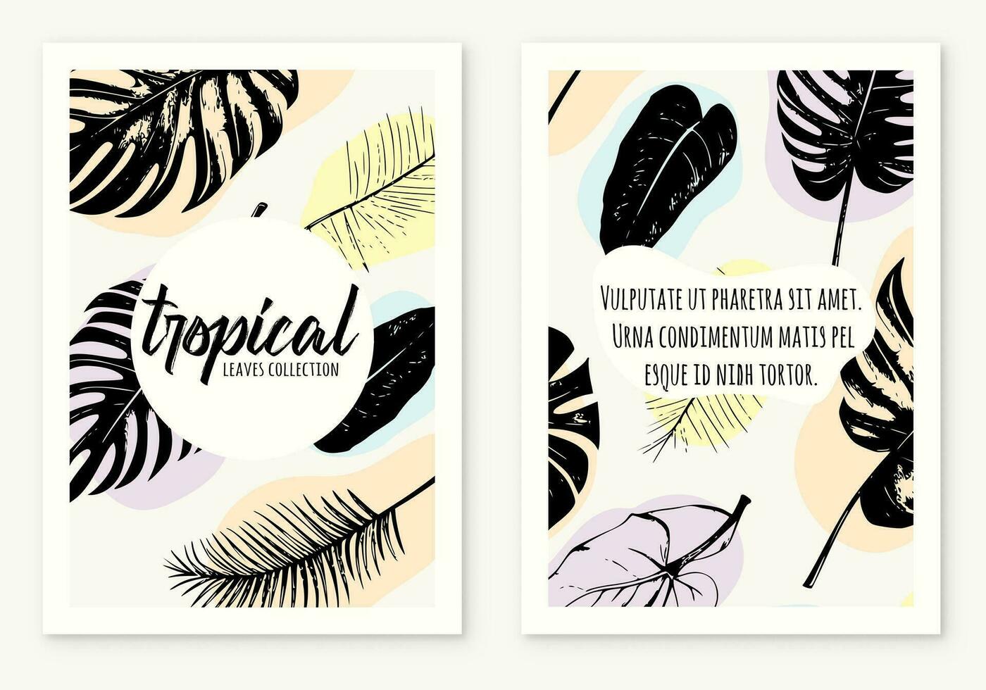 template poster illustration tropical plants and leaves, hand drawn style, outline sketch. web banner. vector