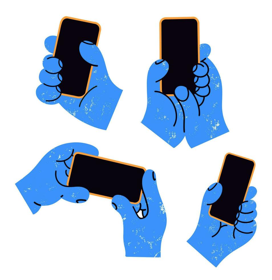 hands holding mobile phones with social media icons. vector