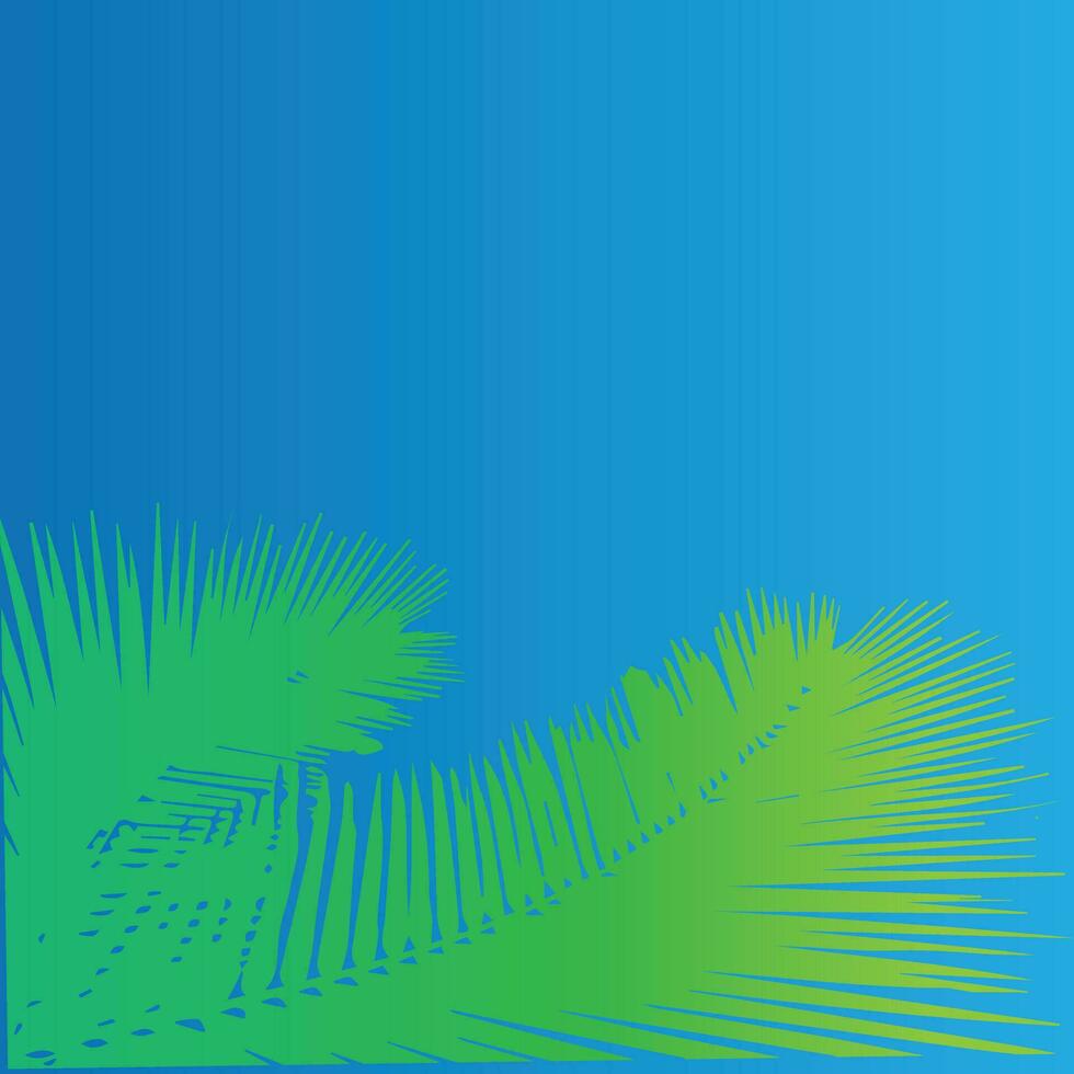 green palm leaf on a blue background, vector illustration