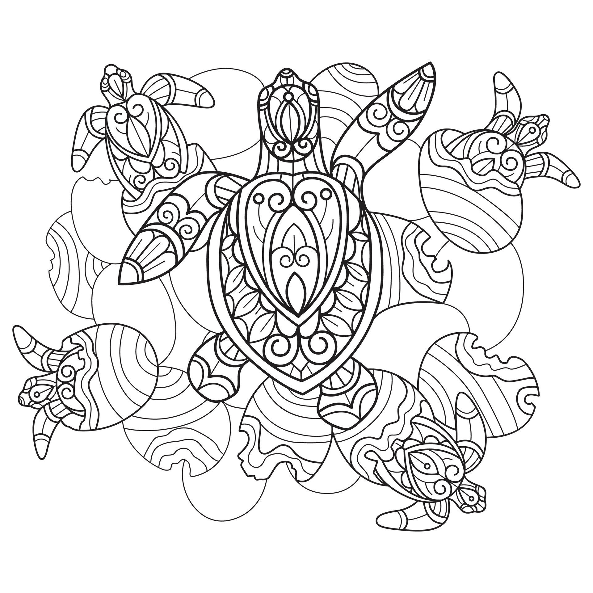 Sea turtle and baby hand drawn for adult coloring book 25776550 Vector ...