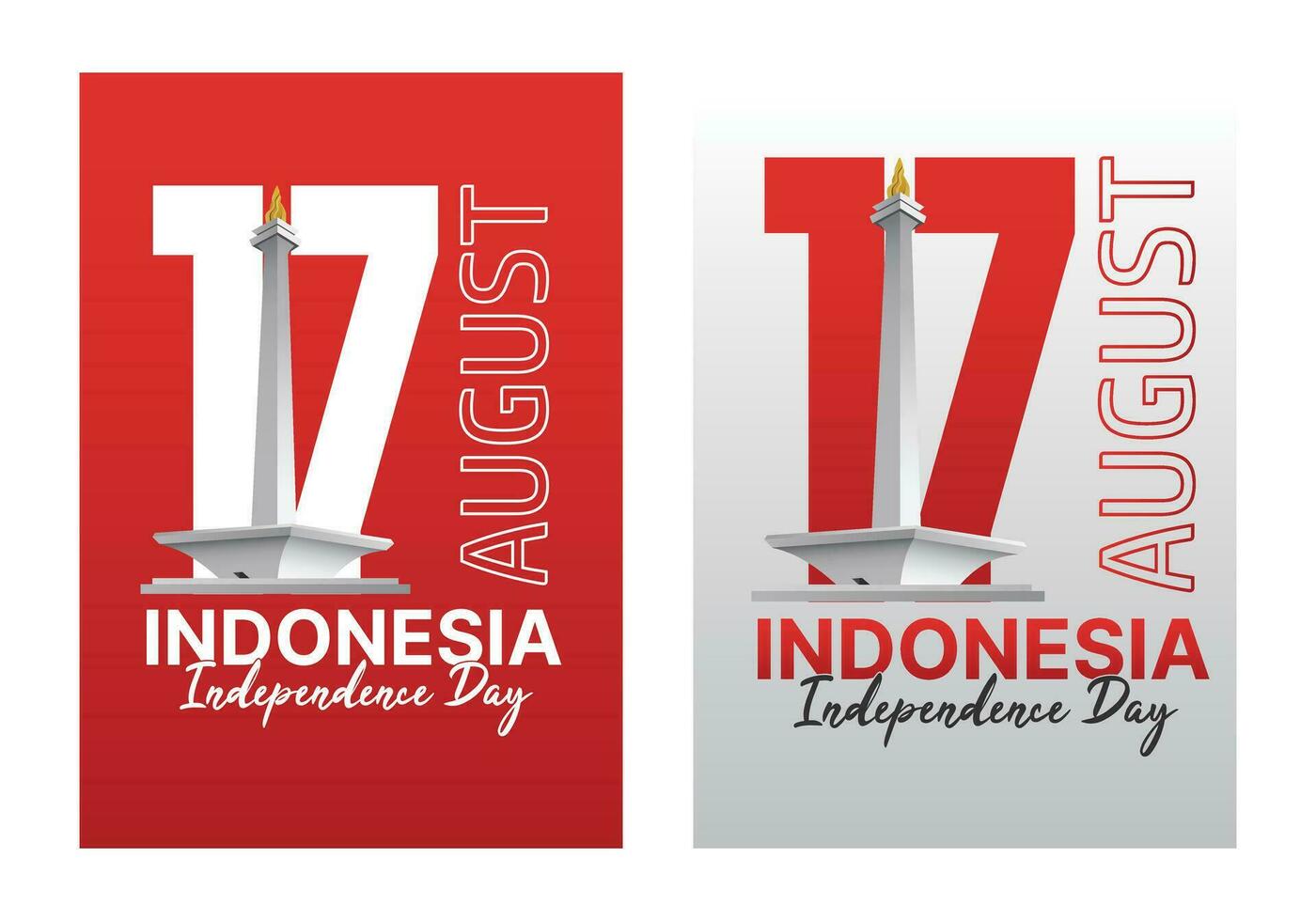 Indonesia independence day poster with monas monument vector in typography vector template images editable pro