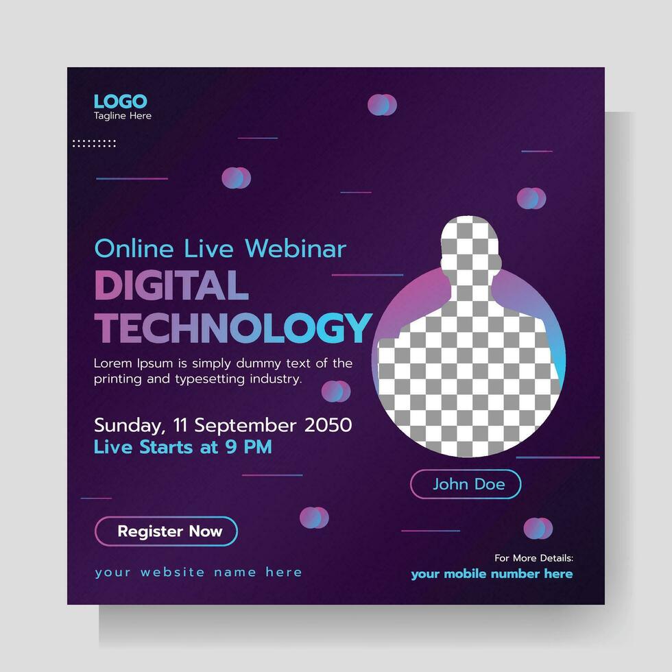 Digital Technology online seminar post banner template vector