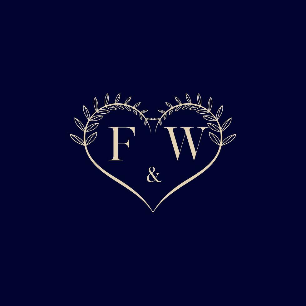 FW floral love shape wedding initial logo vector