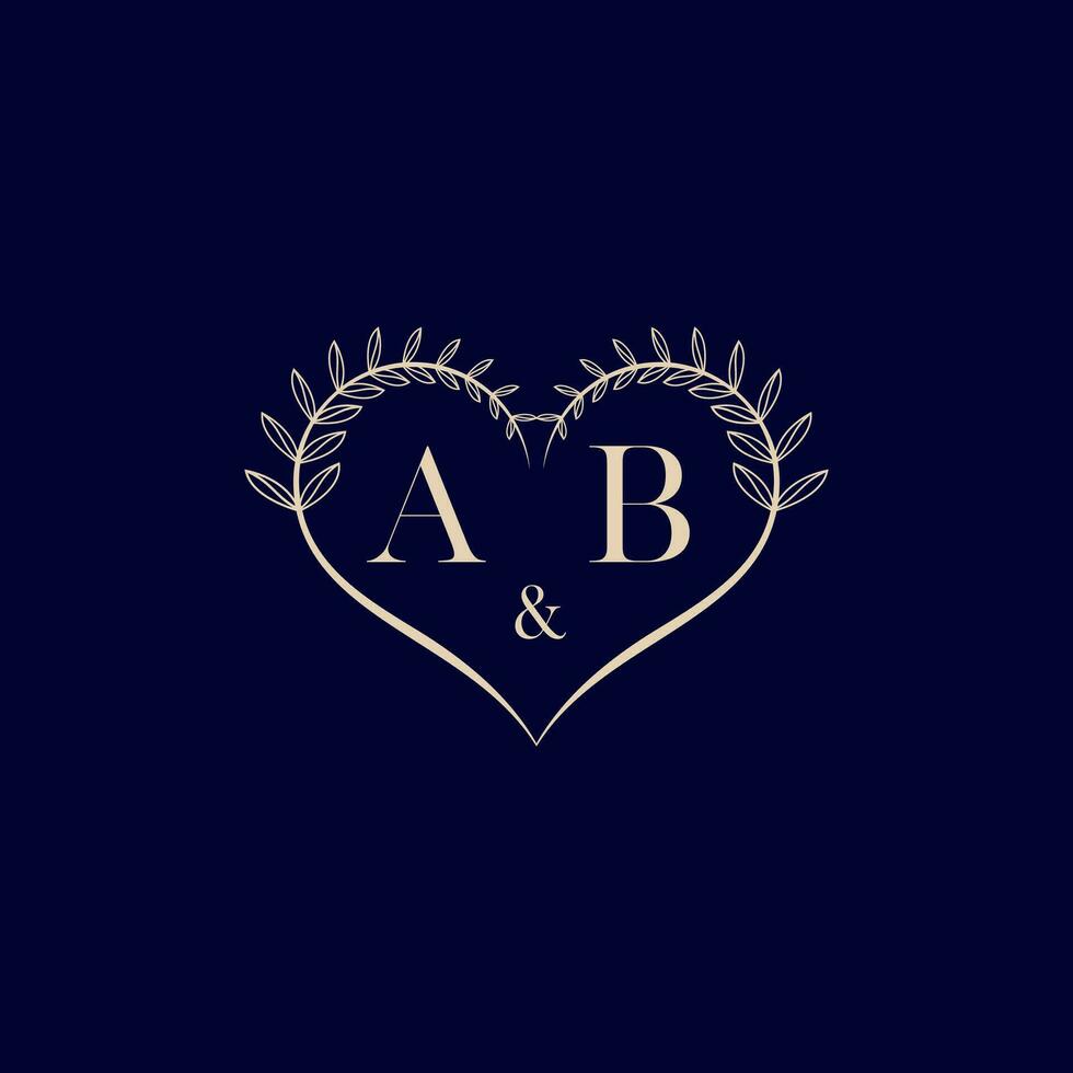 AB floral love shape wedding initial logo vector