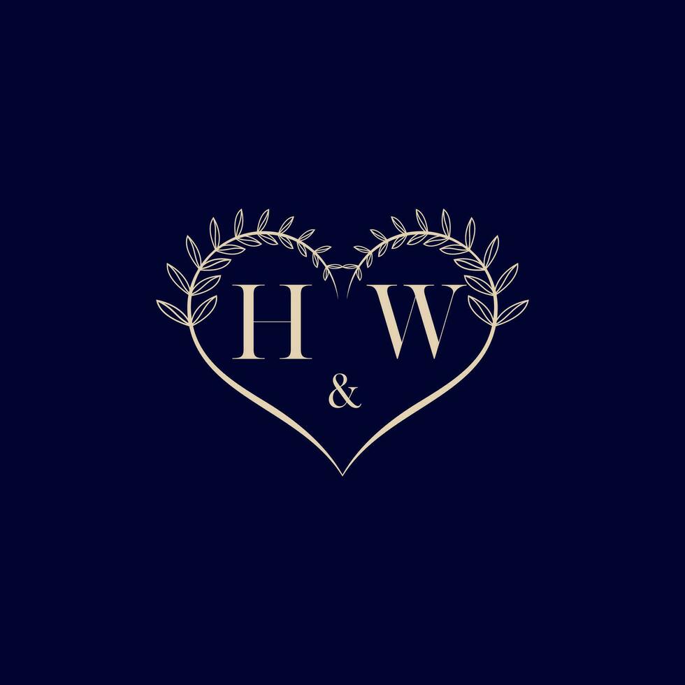 HW floral love shape wedding initial logo vector