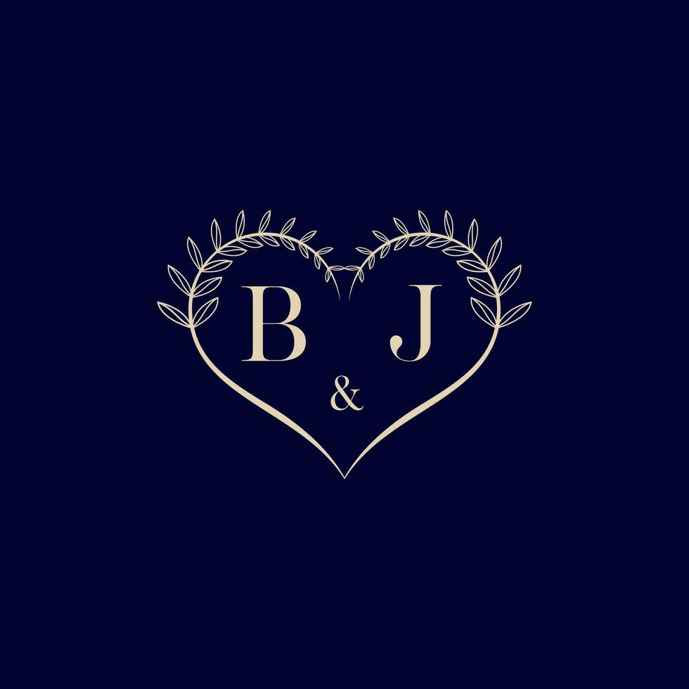 BJ floral love shape wedding initial logo vector