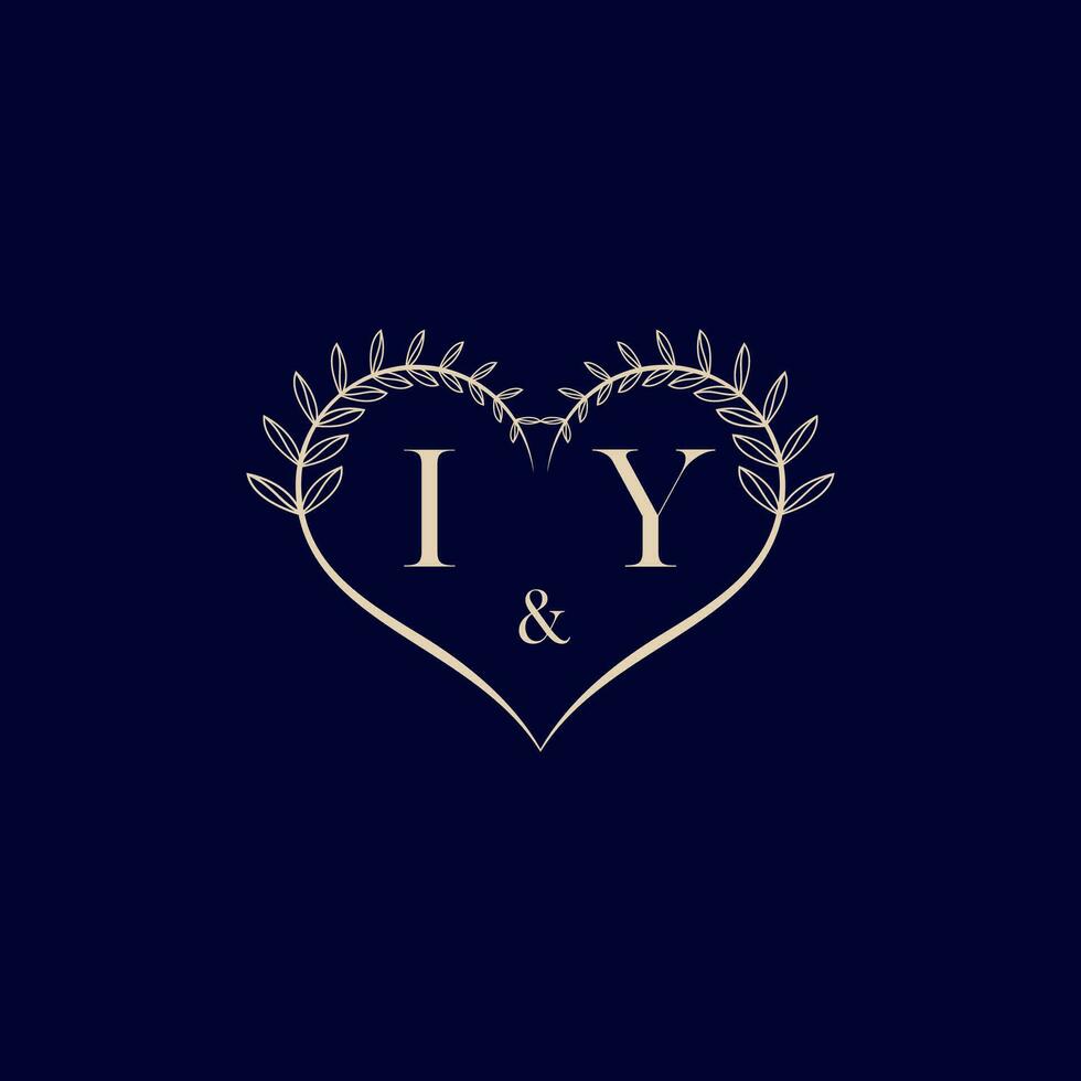 IY floral love shape wedding initial logo vector