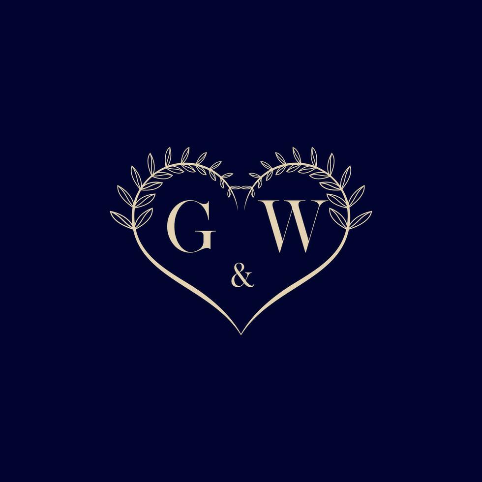 GW floral love shape wedding initial logo vector