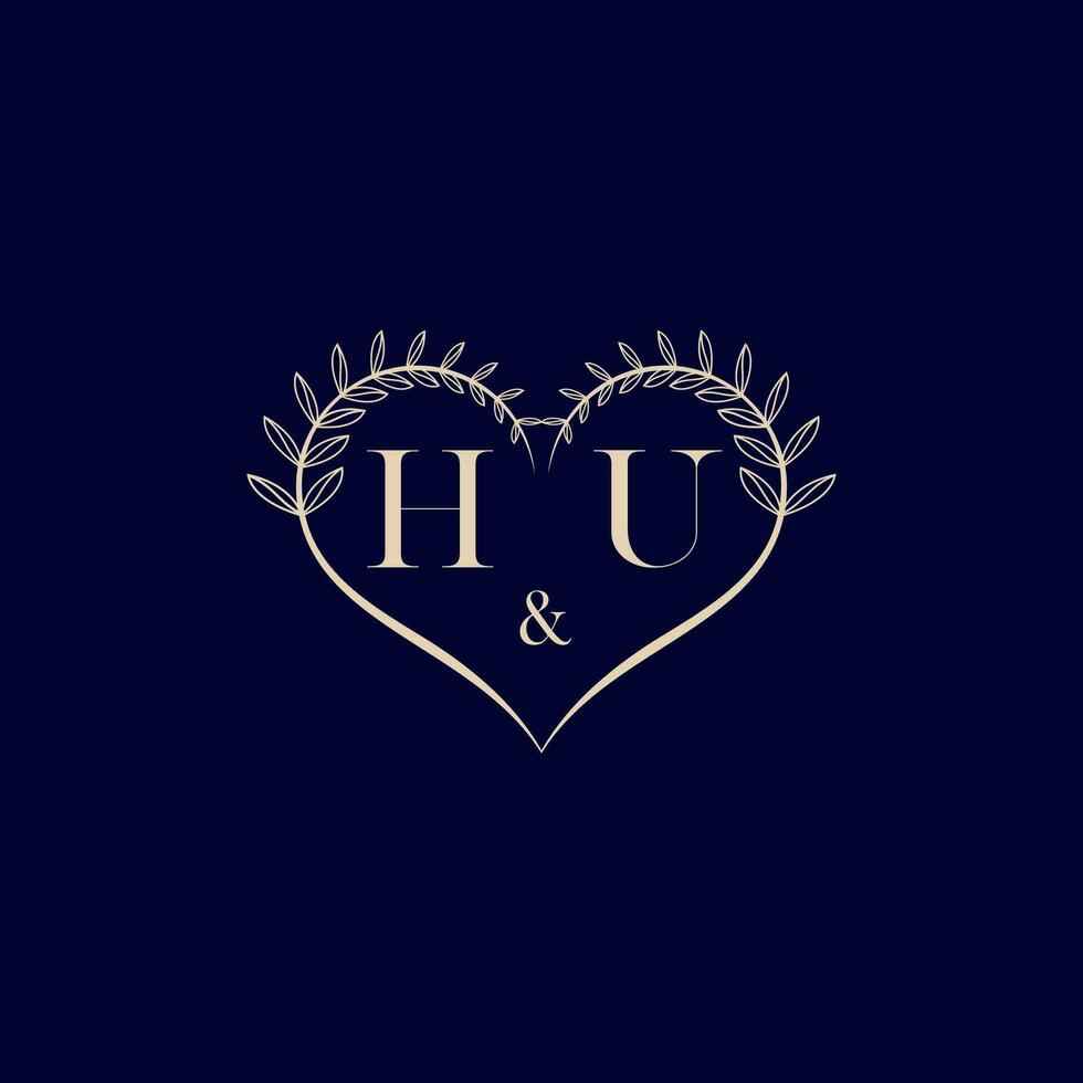 HU floral love shape wedding initial logo vector