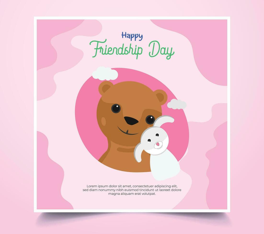 A Heartwarming Friendship Day Card Design featuring a Bear and a Rabbit vector