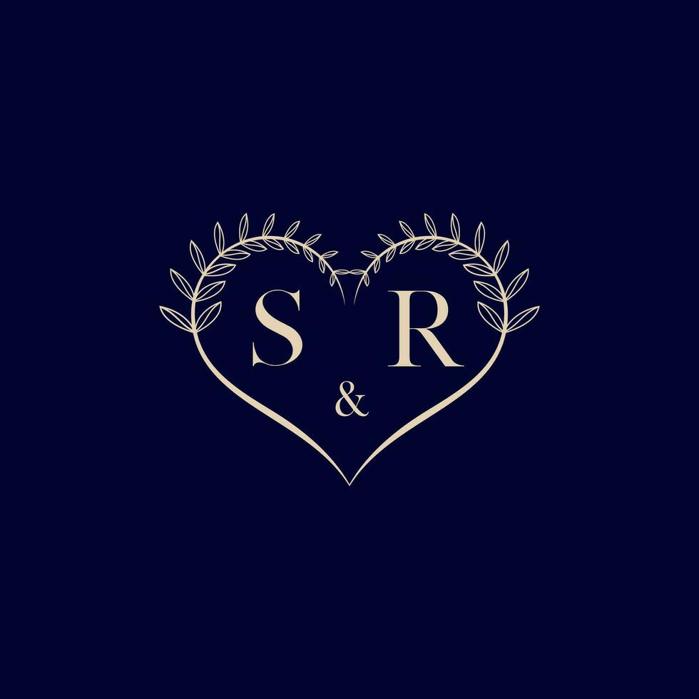 SR floral love shape wedding initial logo vector