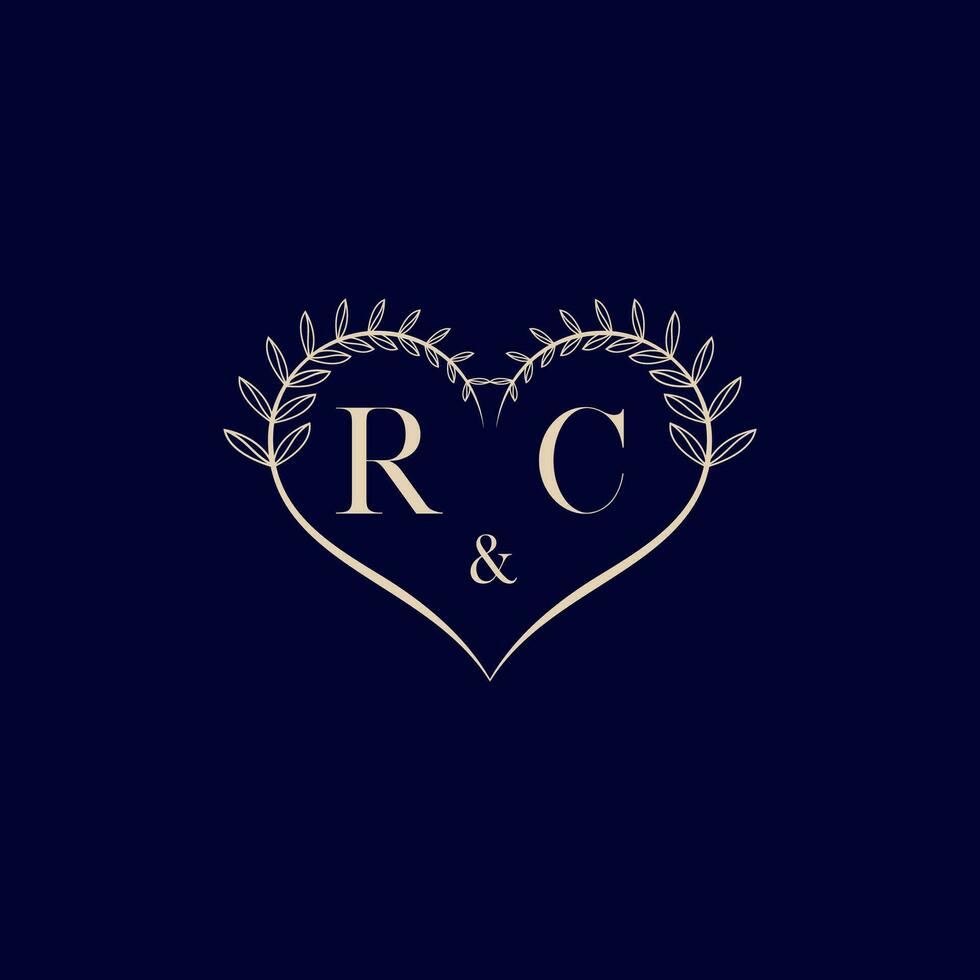 RC floral love shape wedding initial logo vector