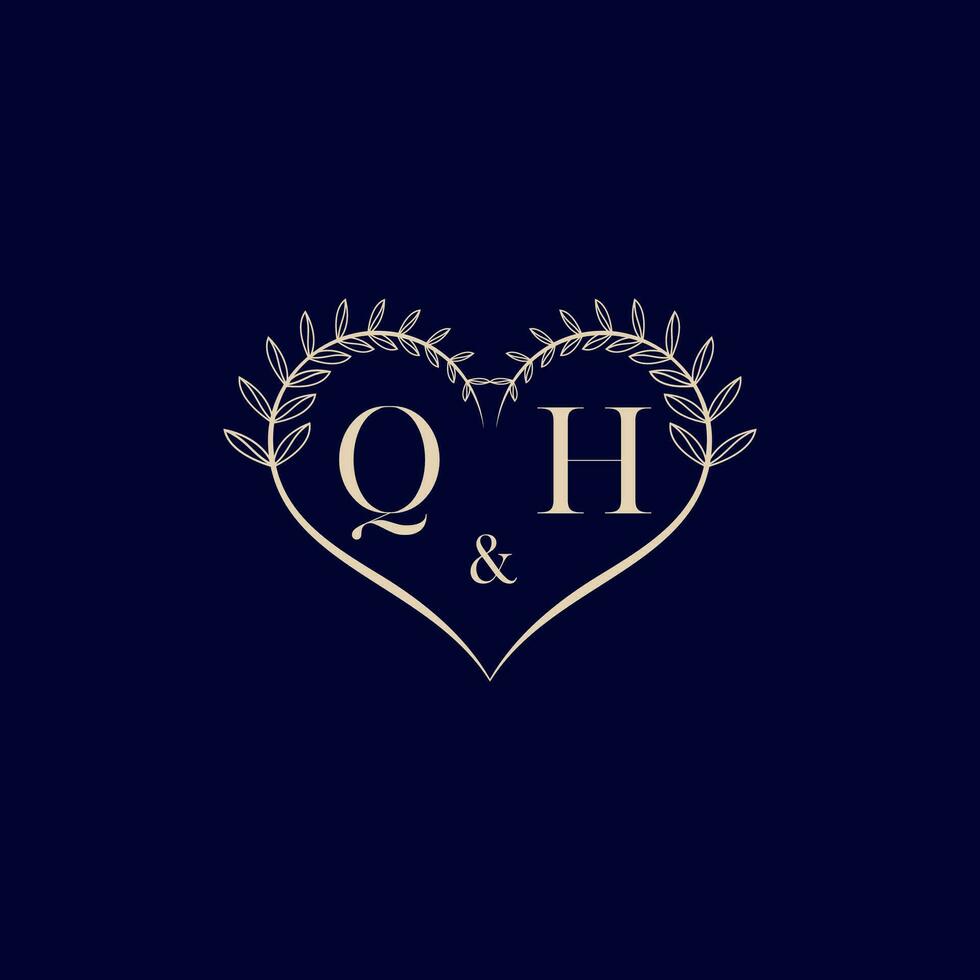 QH floral love shape wedding initial logo vector
