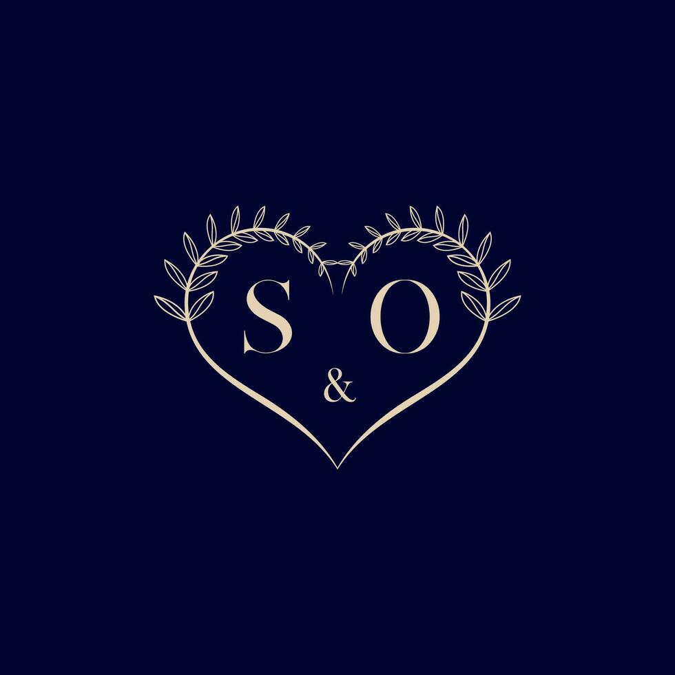 SO floral love shape wedding initial logo vector