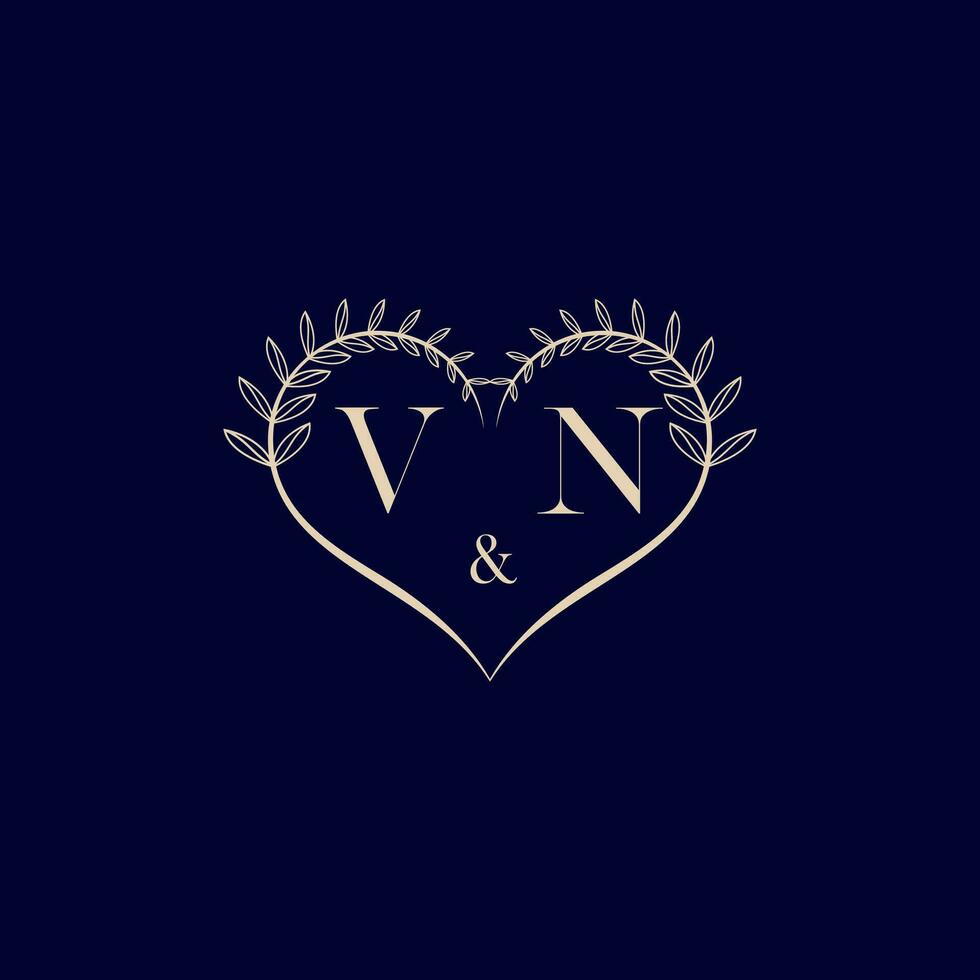 VN floral love shape wedding initial logo vector
