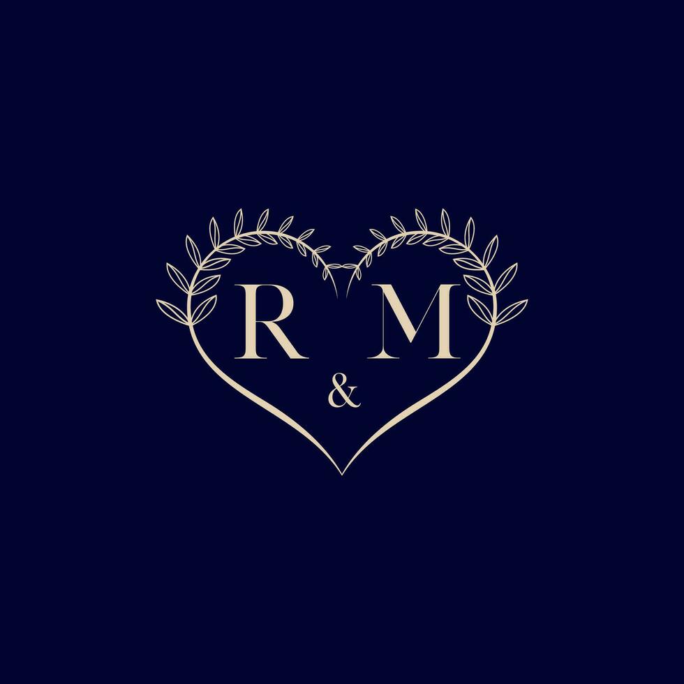 RM floral love shape wedding initial logo vector
