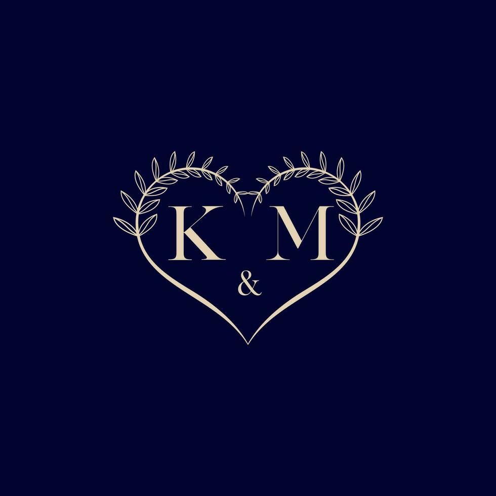 KM floral love shape wedding initial logo vector