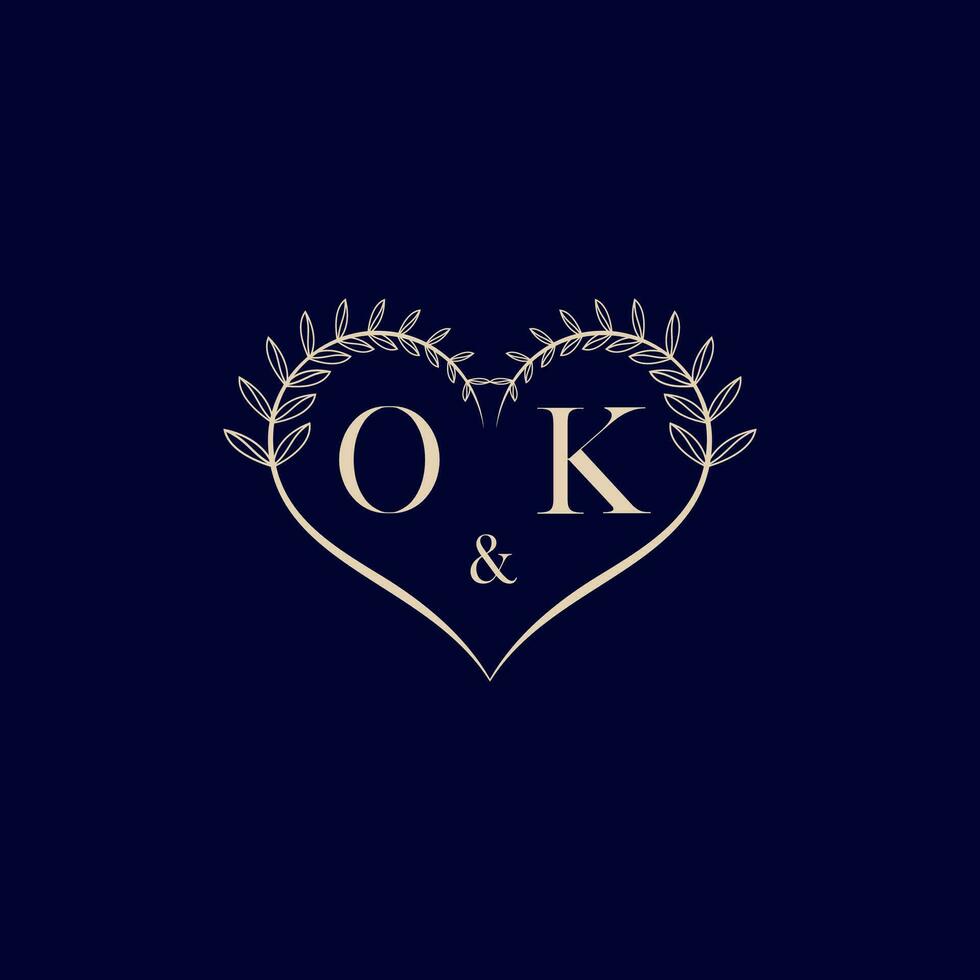OK floral love shape wedding initial logo vector