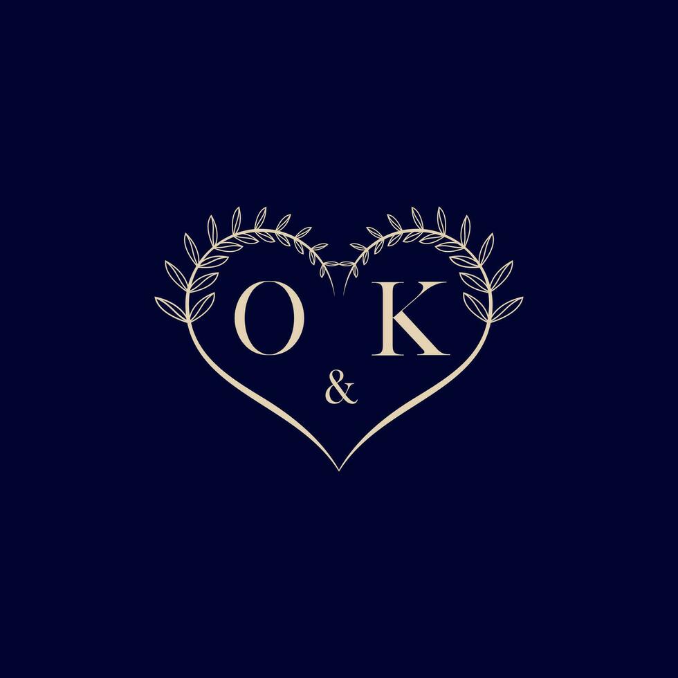 Okay floral amor forma Boda inicial logo vector