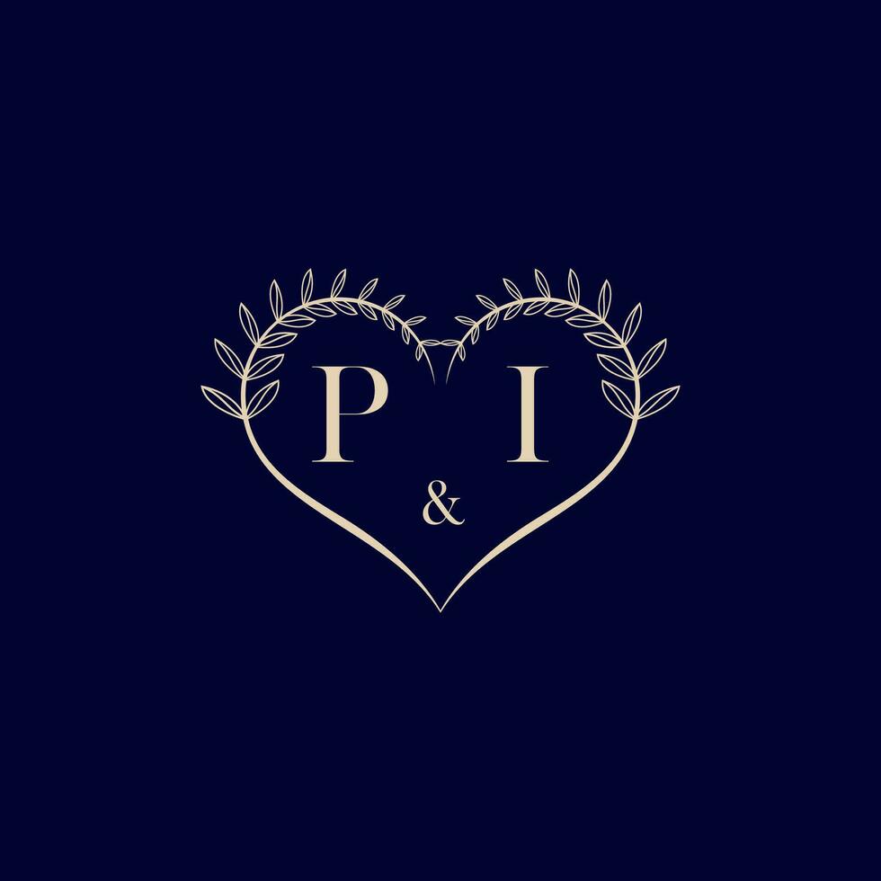 PI floral love shape wedding initial logo vector